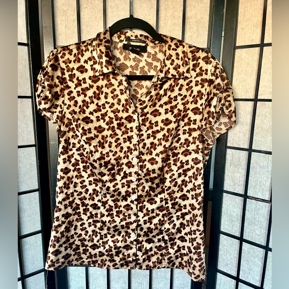 Leopard Print Satin Button Up Shirt Size 6